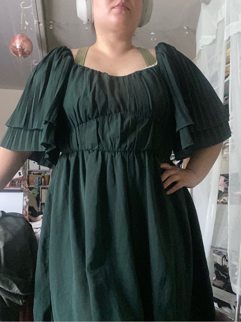 Dark Green Puff Sleeve Women’s Dress